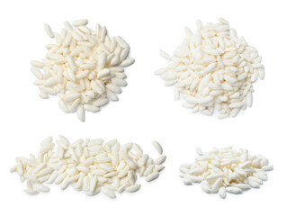 Crispy puffed rice isolated on white, set
