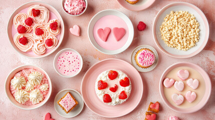 Pink Valentine's Day desserts: cupcakes, cakes, and creamy treats.