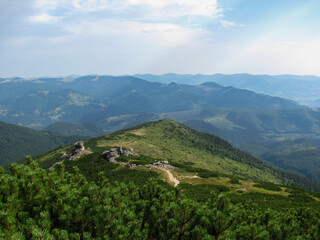Beautiful mountain view with green hills