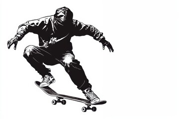 A man is skateboarding and wearing a hoodie
