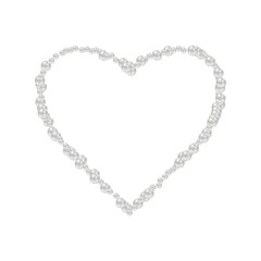 Realistic white pearls  Shiny oyster pearls for luxury accessories. Pearl necklace thread of pearls. Beautiful natural heart shaped jewelry. Png