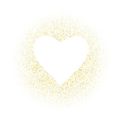 Golden glitter heart frame with space for text. Gold dust isolated on white. Great for valentines and mothers day greeting cards, wedding invitations, posters and flyers. Png