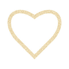 Golden glitter heart frame with space for text. Gold dust isolated on white. Great for valentines and mothers day greeting cards, wedding invitations, posters and flyers. Png