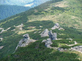Unique rock formations on a mountain landscape