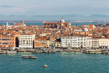 Italy, Venice. Buildings along the Grand Canal. Seen from the campanile of San Giorgio Maggiore.