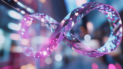 Neon rainbow colors lights forming infinity, loop sign. Infinity is symbol of autism disorder, adhd, neurodiversity, limitlessness and eternity