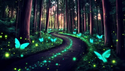 Nighttime enchantment in a fairy tale forest