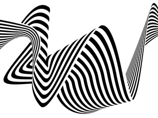 Abstract wave, black and white wavy stripes or lines design. Png