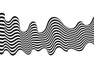 Black on white abstract perspective line wave stripes with 3d dimensional effect. Png