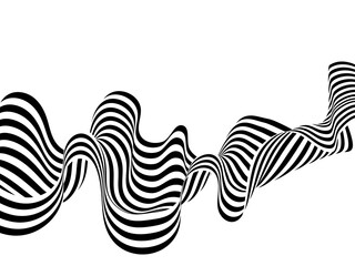 Black on white abstract perspective line wave stripes with 3d dimensional effect. Png