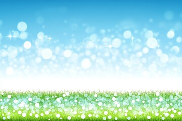 Obraz premium Nature scene with a blurred backdrop and bokeh lighting. In a sunny spring meadow, the background is blurred, showing a gradient from a blue sky to green grass.