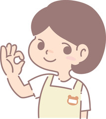オーケーサインをする保育士女性のイラスト