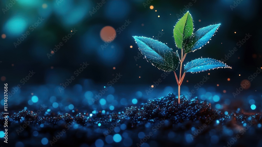 Aufkleber digital transformation and technological growth represented by a seedling sprouting from a circuit b