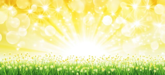 Obraz premium Springtime beauty unfolds with vibrant green grass and flourishing dandelions standing out against the lush trees in a garden.