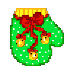 Green mitten. Pixel graphics Design element. Png