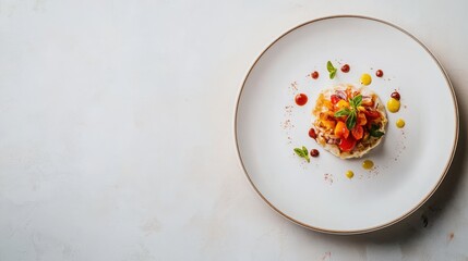 White table with artisanal culinary masterpiece on sleek minimalist plate