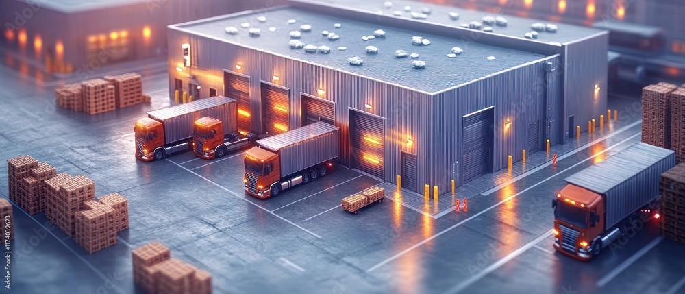 Poster isometric illustration of smart warehouse management system with inventory control and iot technolog