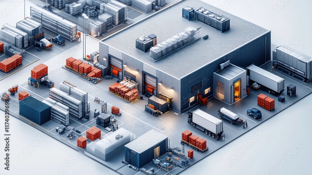 Aufkleber Isometric Illustration of Smart Warehouse with IoT Devices for Inventory Control and Efficient Logistics Management