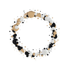 Obraz premium Background with render 3d golden, black and white balls. Round Sphere of geometric objects, pearl made of metal and plastic. Frame Png