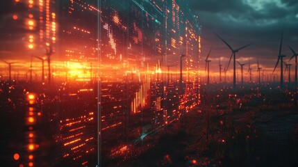 Fototapeta premium Wind Power Energy Dashboard with Holographic Data Visualization for Renewable Energy Efficiency Monitoring