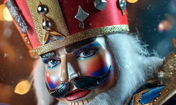 Close-up of a festive nutcracker figure with vibrant details.