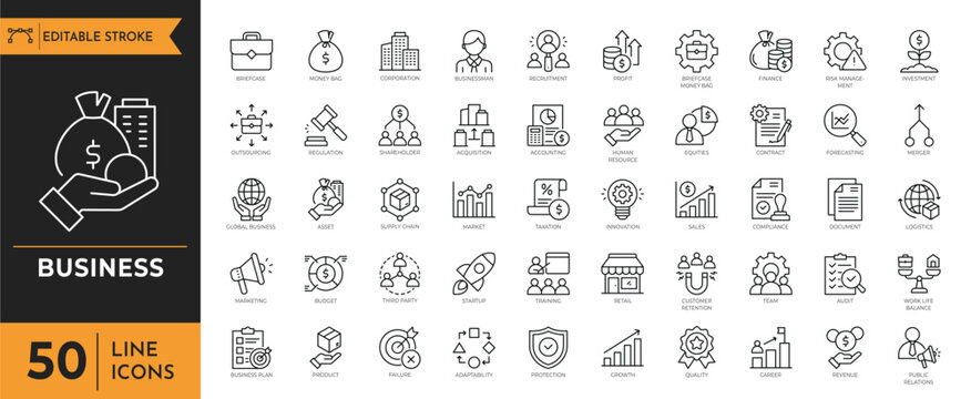 Business Icon set. Containing businessman, portofolio, planning, partnership, analytics, and more.