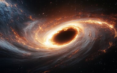 Fototapeta premium Surreal Cosmic Scene of Black Hole and Planet Earth with Gravitational Pull in Space Art