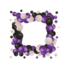 Abstract composition with black, purple and white 3d spheres. Pearls. Png