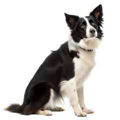 Fototapeta premium Border collie sitting gracefully, white or transparent isolated background.