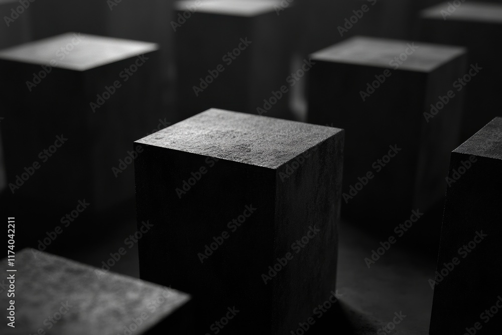 Poster cubes in a dark room with minimal lighting