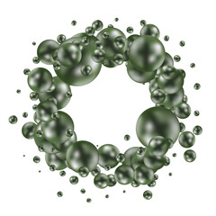Abstract pattern with glass green balls or precious pearls. Glossy realistic ball. Png