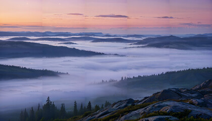 Fototapeta premium Brume matinale sur les montagnes