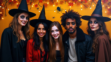 Fototapeta premium Grupa w strojach na Halloween