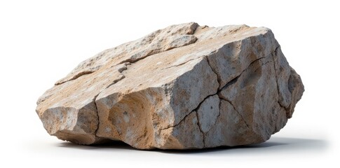 Rough-textured rock stone on white background, shape, mineral