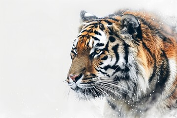 Obraz premium A stunning close-up of a majestic tiger, showcasing its striking facial features and vibrant fur.