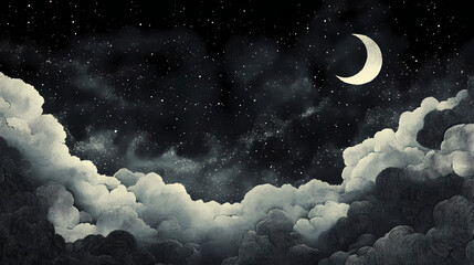 A glimpse of the enigmatic night sky: embrace the dark clouds and nature's mystical landscape. Glimpse. Illustration