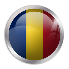 Romania flag - glossy circle button displays a colorful flag representing a country cultural identity and heritage. The essence of national pride and unity.