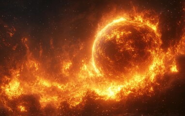 Obraz premium 3D Illustration of Earth Ending in Fiery Apocalypse with Lava Flows and Cosmic Background