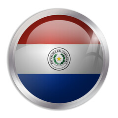 Fototapeta premium Paraguay flag - glossy circle button displays a colorful flag representing a country cultural identity and heritage. The essence of national pride and unity.