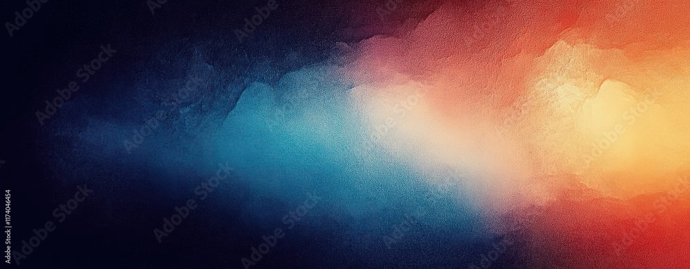 Poster vibrant color gradient background with grainy texture and abstract shapes in blue orange and red hue