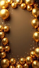 Golden balloons & confetti border, luxurious birthday celebration , gold backdrop, celebration