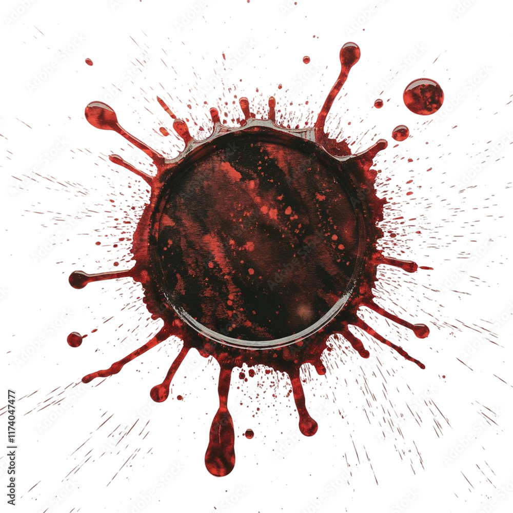 Poster red liquid splatter creates an artistic display on a white background, capturing fluid movement and 