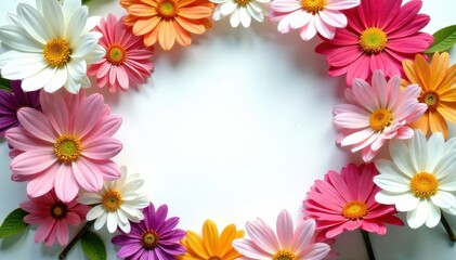 Spring flowers in a circular frame without shadows, garden, blooms