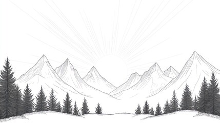 Majestic Mountains Sunrise Over Coniferous Forest