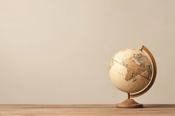 Interactive globe displaying virtual study destinations modern office educational content minimalist design close-up view global learning