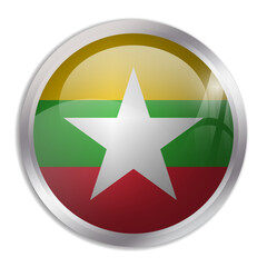 Fototapeta premium Myanmar flag - glossy circle button displays a colorful flag representing a country cultural identity and heritage. The essence of national pride and unity.