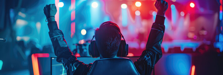 A lively cyberpunk club scene with glowing neon colors and silhouettes dancing in blue and magenta lighting