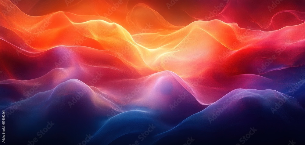 Aufkleber Glowing Abstract Gradient Background with Colorful Waves in Blue Pink Yellow on Dark Black Backdrop