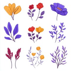 Illustrations showcasing abstract colorful flower patterns alongside graphic decorations represent modern and contemporary graphic styles.