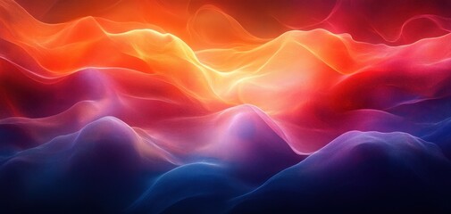Glowing Abstract Gradient Background with Colorful Waves in Blue Pink Yellow on Dark Black Backdrop